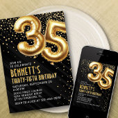 35e verjaardag Gold Black Invitation Kaart
