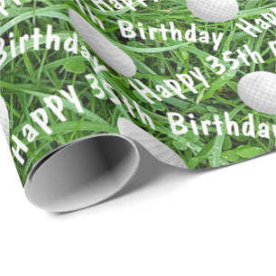 35e verjaardag Golf-ballen op gras-wappapier Cadeaupapier