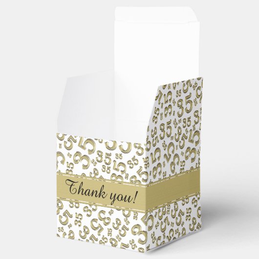 35e verjaardag Goud/Wit collage patroon Bedankdoosjes (Geopend)