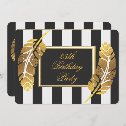 35e verjaardag gouden veters zwarte witte strepen kaart (Voorkant / Achterkant)