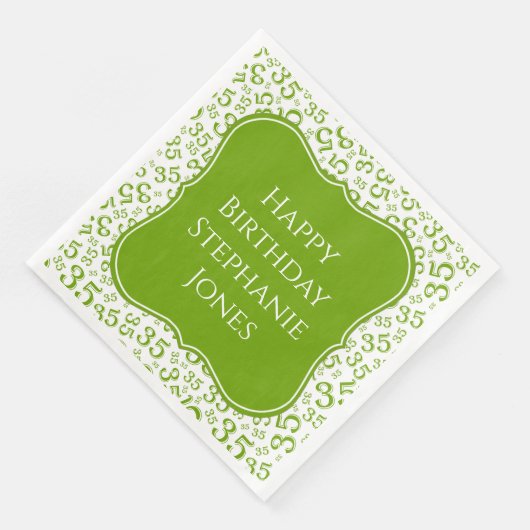 35e Verjaardag Groen/Wit Beugel Nummer Patroon Servet (Hoek)