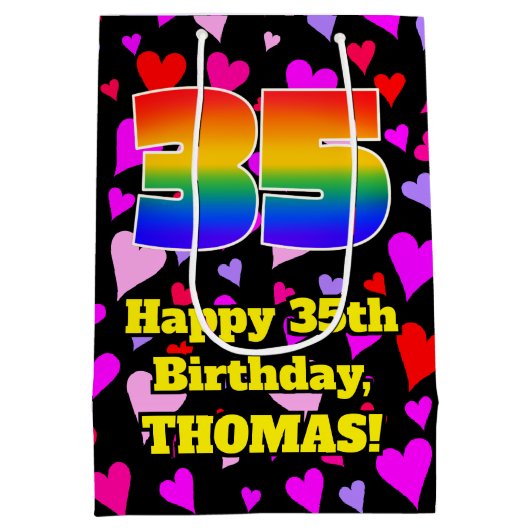 35e verjaardag: Heatten, regenboognr. 35 Medium Cadeauzakje (Achterkant)