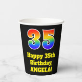 35e verjaardag: Kleurrijk, Leuk, Opwindend, Regenb Papieren Bekers (Achterkant)