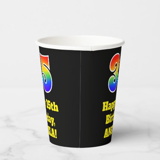 35e verjaardag: Kleurrijk, Leuk, Opwindend, Regenb Papieren Bekers (Rechts)