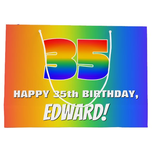 35e verjaardag: kleurrijk, vun regenboogpatroon # groot cadeauzakje (Achterkant)