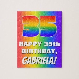 35e verjaardag: kleurrijk, vun regenboogpatroon #  legpuzzel