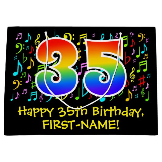 35e verjaardag - Kleurrijke muzieksymbolen, Rainbo Groot Cadeauzakje (Voorkant)