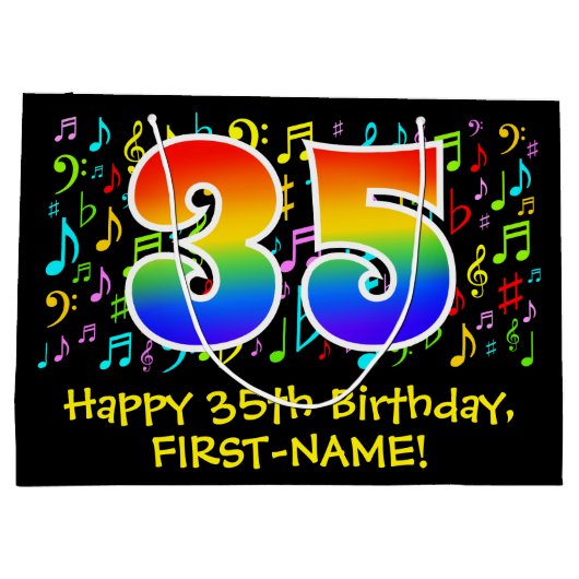 35e verjaardag - Kleurrijke muzieksymbolen, Rainbo Groot Cadeauzakje (Achterkant)