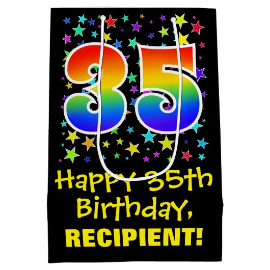 35e verjaardag: Kleurrijke Sterren Patroon & Regen Medium Cadeauzakje (Achterkant)