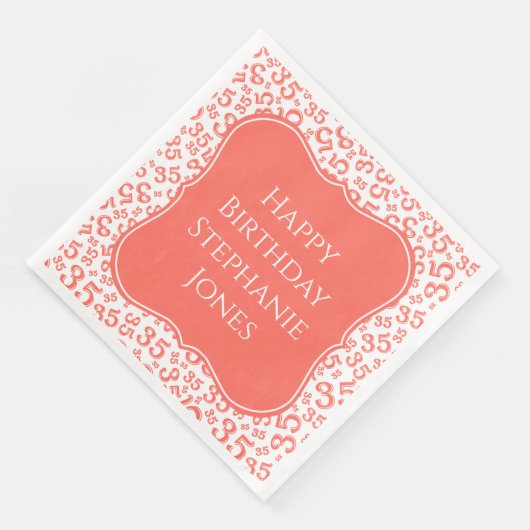 35e Verjaardag Koraal/Witte Haak Nummer Patroon Servet (Hoek)