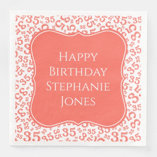 35e Verjaardag Koraal/Witte Haak Nummer Patroon Servet (Voorkant)