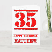 35e verjaardag: leuk, rode rubber stempel geïnspir kaart (Voorkant)