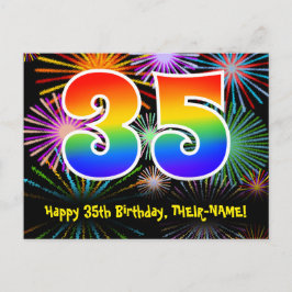 35e Verjaardag – Leuk Vuurwerk Patroon + Regenboog Briefkaart
