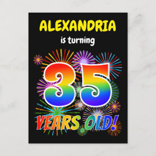 35e verjaardag - Leuk vuurwerk, Rainbow Look "35" Briefkaart