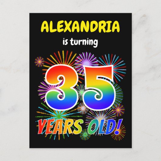 35e verjaardag - Leuk vuurwerk, Rainbow Look "35" Briefkaart (Voorkant)