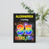 35e verjaardag - Leuk vuurwerk, Rainbow Look "35" Briefkaart (Staand voorkant)
