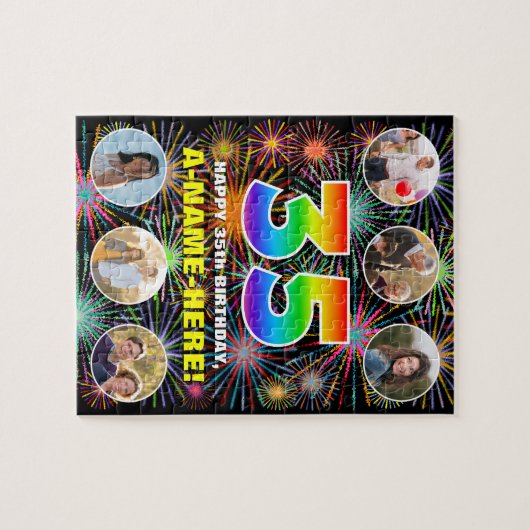 35e verjaardag: Leuke regenboog #, Aangepaste naam Legpuzzel (Horizontaal)