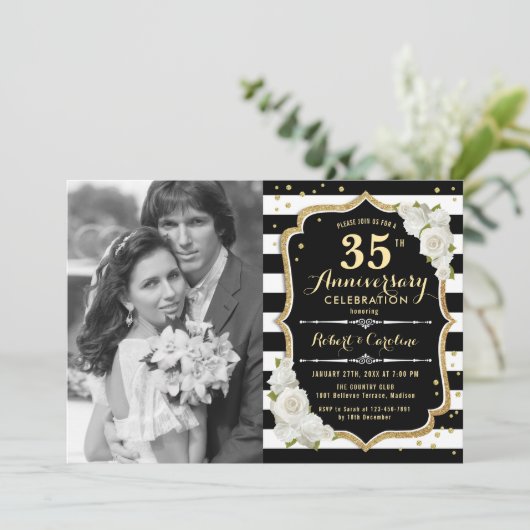 35e verjaardag met foto - Goud Zwart Kaart (Staand voorkant)