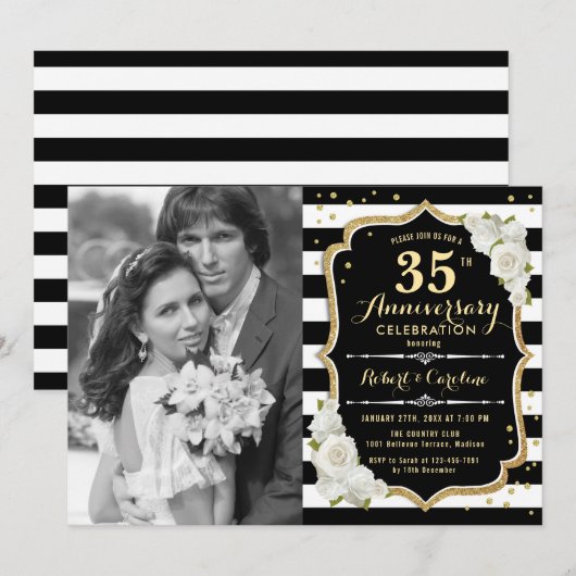 35e verjaardag met foto - Goud Zwart Kaart (Voorkant / Achterkant)