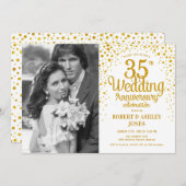 35e verjaardag met foto - Witte goud Kaart (Voorkant / Achterkant)
