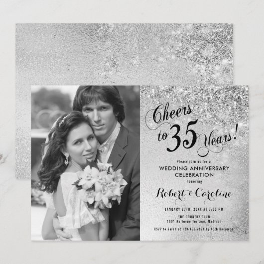 35e verjaardag met foto - Zilver Kaart (Voorkant / Achterkant)