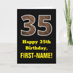 35e verjaardag: Naam, Faux Wood Grain Patroon "35" Kaart