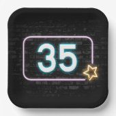 35e verjaardag Neon Sign On Brick Papieren Bordje (Voorkant)