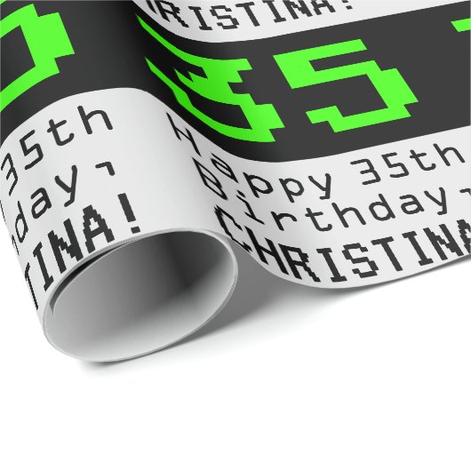 35e verjaardag - Nerdy / Geeky stijl "35" en naam Cadeaupapier (Rol Hoek)