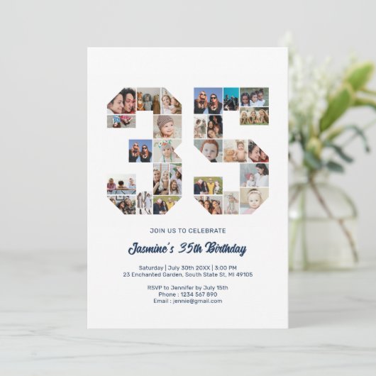 35e verjaardag nummer 35 aangepaste fotocollage kaart (Staand voorkant)
