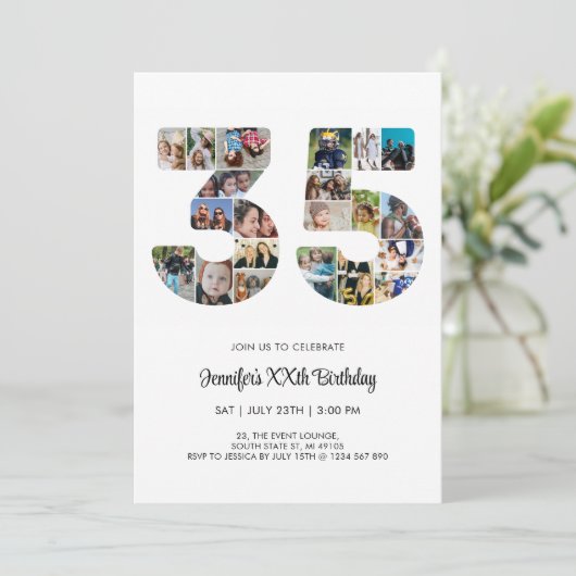 35e verjaardag nummer 35 aangepaste fotocollage kaart (Staand voorkant)