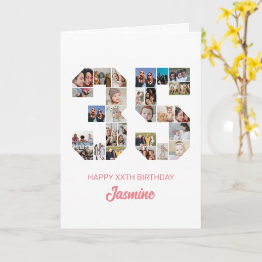 35e verjaardag nummer 35 foto collage gepersonalis kaart (Gele Bloem)