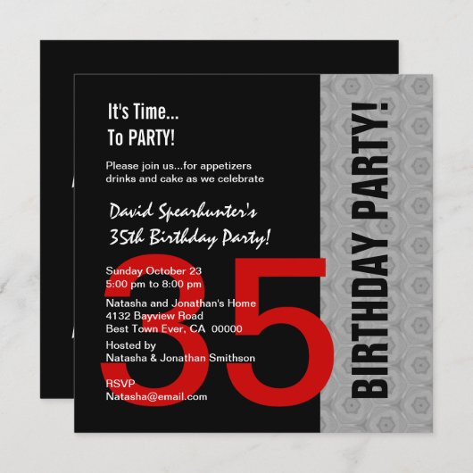 35e verjaardag of een jaar rood zilver zwart C846d Kaart (Voorkant / Achterkant)