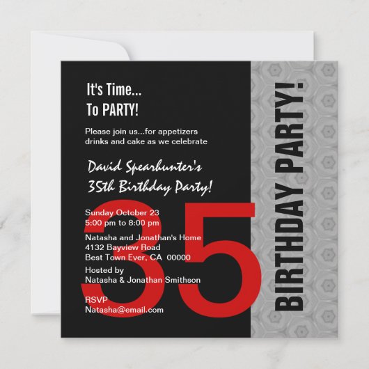35e verjaardag of een jaar rood zilver zwart C846d Kaart (Voorkant)