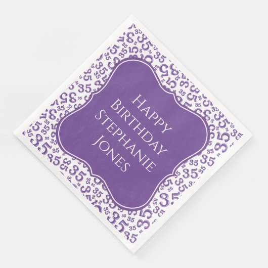 35e verjaardag Paarse/witte beugel nummerpatroon Servet (Hoek)