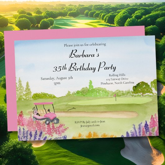 35e Verjaardag Party Roze Golfkar Golfbaan Kaart