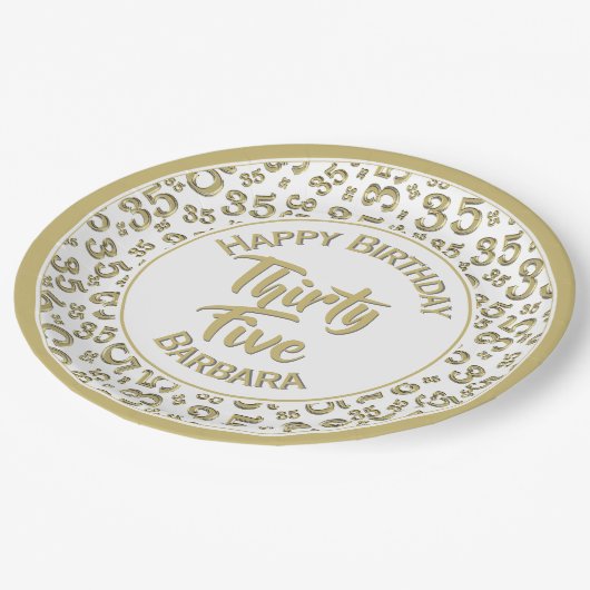 35e verjaardag Patroon Gold/wit partijnummer Papieren Bordje (Gekanteld)