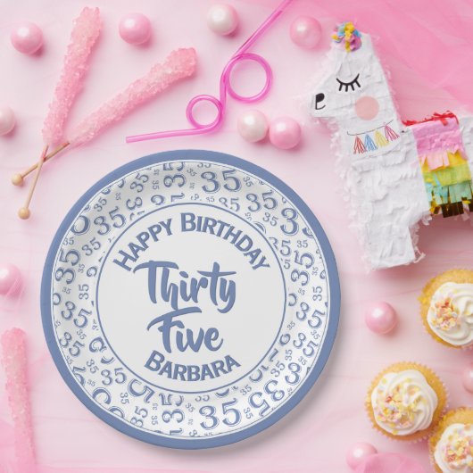 35e verjaardag Patroonblauw/wit partijnummer Papieren Bordje (Feest)