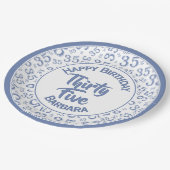 35e verjaardag Patroonblauw/wit partijnummer Papieren Bordje (Gekanteld)