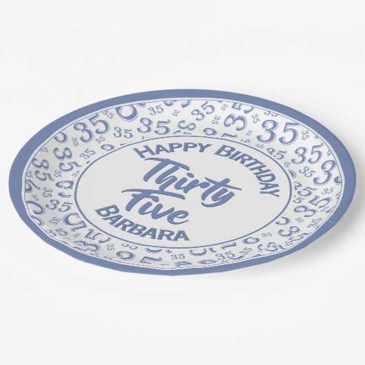 35e verjaardag Patroonblauw/wit partijnummer Papieren Bordje (Gekanteld)