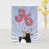 35e verjaardag - Penguin Surprise Kaart (Gele Bloem)