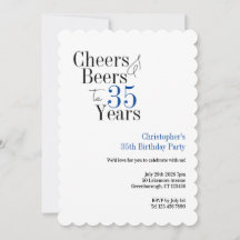 35e verjaardag Proost en biertjes Blauwe typografi