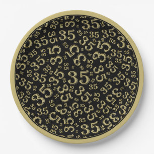 35e verjaardag Random Number Pattern Black/Gold Papieren Bordje