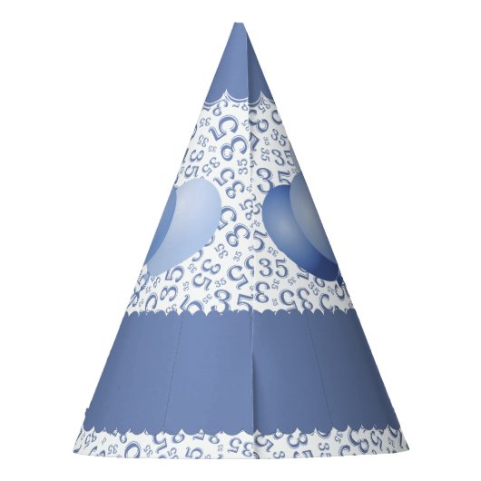 35e verjaardag Random Number Pattern Blue/White Feesthoedjes (Achterkant)