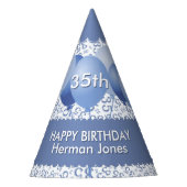 35e verjaardag Random Number Pattern Blue/White Feesthoedjes (Voorkant)