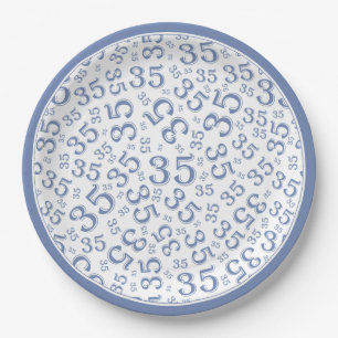 35e verjaardag Random Number Pattern Blue/White Papieren Bordje