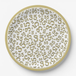 35e verjaardag Random Number Pattern Gold/White Papieren Bordje