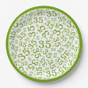 35e verjaardag Random Number Pattern Green/White Papieren Bordje