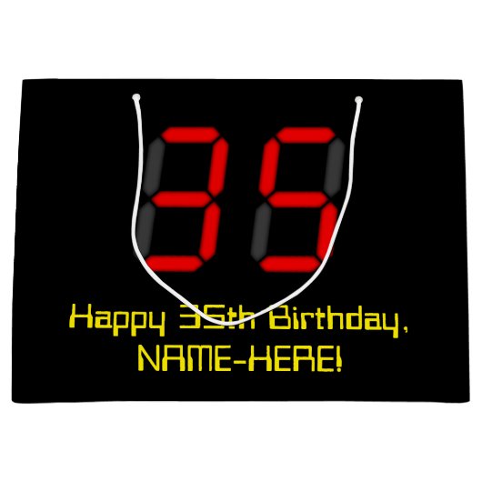 35e verjaardag: Red Digital Clock Style "35" + naa Groot Cadeauzakje (Voorkant)