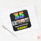 35e verjaardag: Regenboog "35"; Aangepaste Foto's  Vierkante Sticker (Envelop)