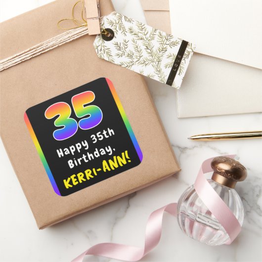35e verjaardag: Regenboogspectrum # 35, Aangepaste Vierkante Sticker (Geschenken)